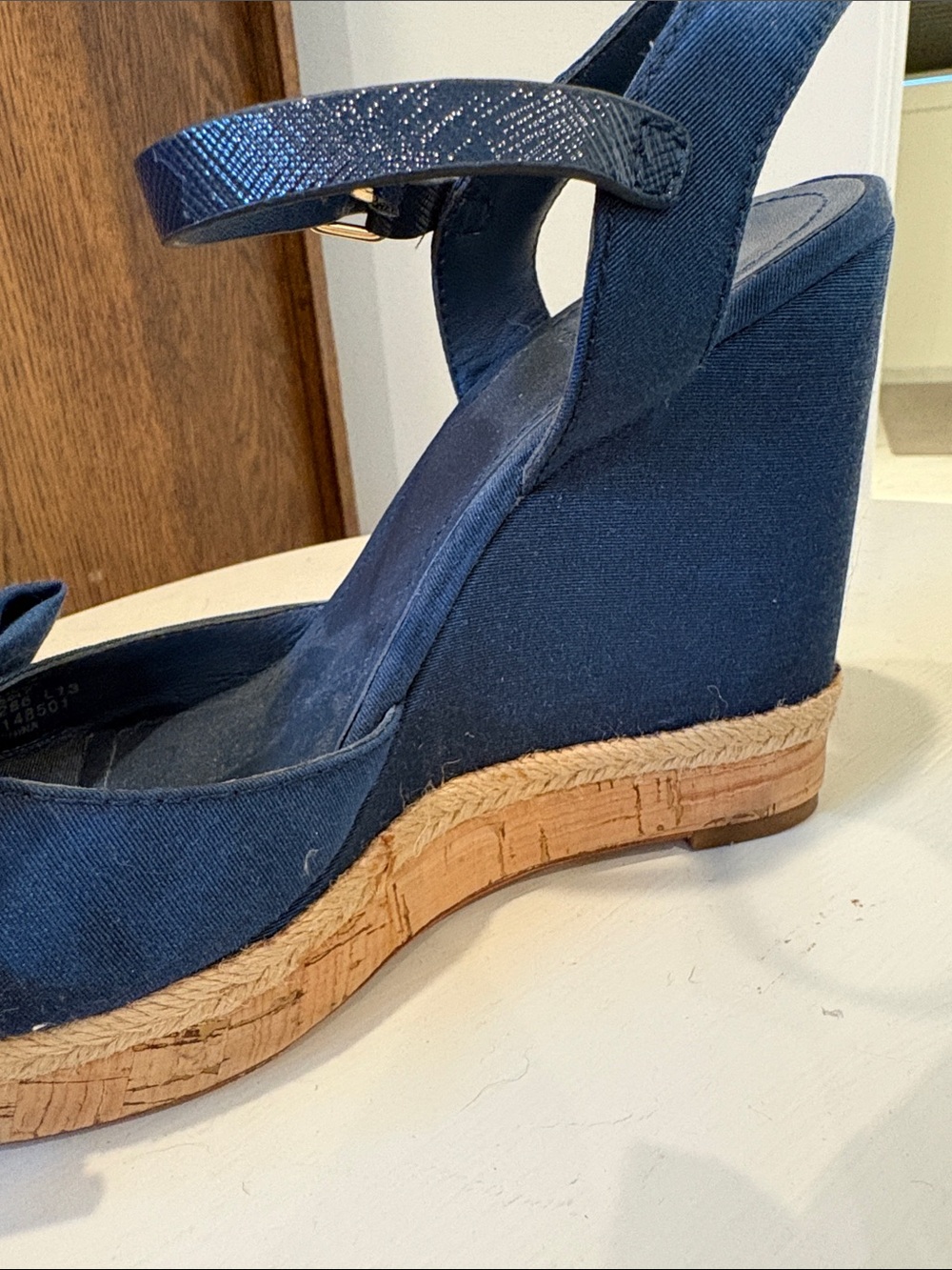Tory Burch Navy Bow Espadrille Wedge Sandals - Picture 8 of 8